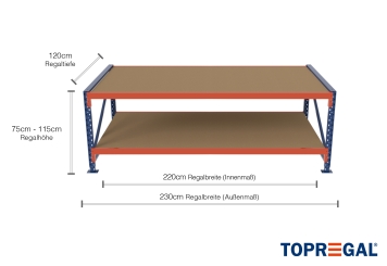 Table de travail de base 2,3 m MFW1000-AT / profondeur 120 cm / hauteur 750  - 1.150 mm / 2 niveaux / platelage Bois 