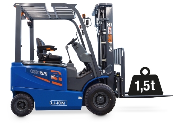 LI-ION Elektro-Gabelstapler GSE15/5 mit integriertem Ladegerät, Tragkraft 1.500 kg, SolidHub 