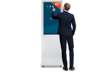 Mobiler digitaler Kundenstopper DKST-LED43 mit Touchscreen, 43 in Display, Android 11, Weiß, 610 mm x 450 mm x 1.877 mm, TecMaschin 
