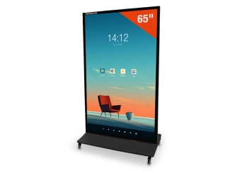 Mobiler digitaler Kundenstopper DKS-LED65, 65 in Display, Android 13, Schwarz, 870 mm x 450 mm x 1.555 mm, TecMaschin 