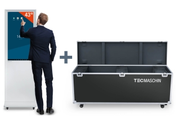 Mobiler digitaler Kundenstopper DKST-LED43 mit Touchscreen inkl. Transportbox, Weiß, 43 in Display, Android 11, TecMaschin 