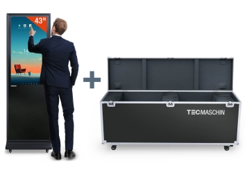 Mobiler digitaler Kundenstopper DKST-LED43 mit Touchscreen inkl. Transportbox, Schwarz, 43 in Display, Android 13, TecMaschin 