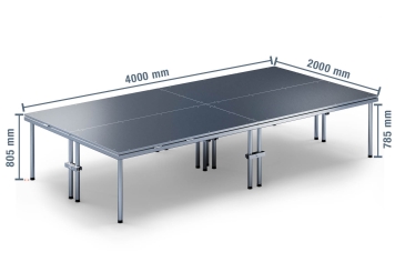 4 m x 2 m Scène mobile EBM850/2, 805 mm haut, 4 modules 850 kg charge max par module 