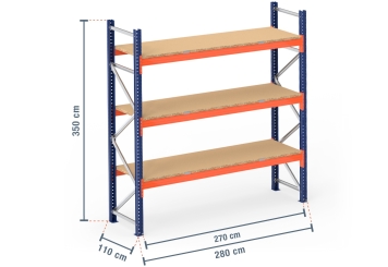 2,8 m pallet racking PR4500 / 110 cm deep / 3,5 m high / 3 levels / rack layer Wood 