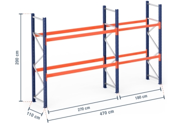 4,7 m pallet rack PR9000 / 110 cm deep / 2 m high / 2 levels for 15 euro pallets 
