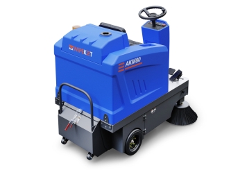 Battery-powered ride-on sweeper AKM80-1, 7.200 m²/h, 92 l dust tank, wipeket 