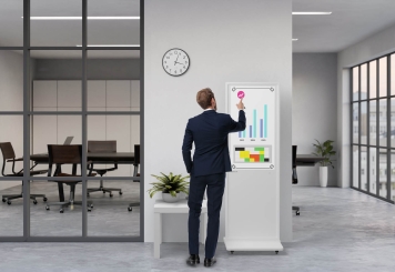 Mobiler digitaler Kundenstopper DKST-LED43 mit Touchscreen, 43 in Display, Android 11, Weiß, 610 mm x 450 mm x 1.877 mm, TecMaschin 