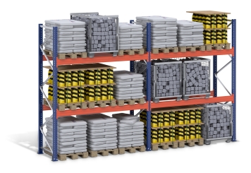 5,7 m pallet racking PR15000 / 110 cm deep / 3,5 m high / 2 levels / rack layer Galvanised mesh 