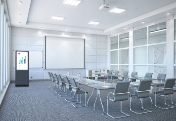 Digitaler Kundenstopper DKST-LED43 mit Touchscreen inkl. Transportbox, Schwarz, 43 in Display, Android 13, TecMaschin 