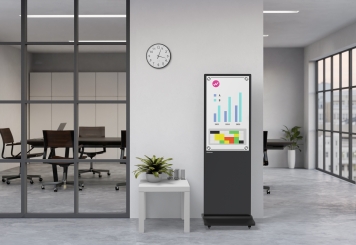 Mobiler digitaler Kundenstopper DKS-LED43 inkl. Transportbox, Schwarz, 43 in Display, Android 13, TecMaschin 