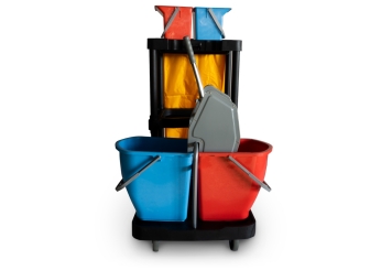 RWW4 cleaning trolley incl. press, 4 buckets and waste bag, wipeket 