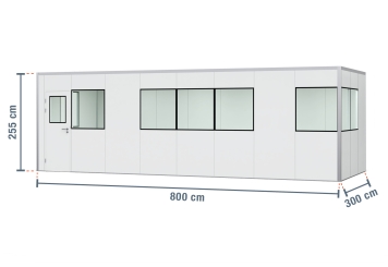 Warehouse office / prefab office PREFAB-24, 8 windows, 1 door (13 wall panels, 8 ceiling panels) 
