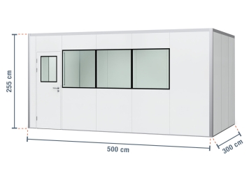 Warehouse office / prefab office PREFAB-15, 4 windows, 1 door (11 wall panels, 5 ceiling panels) 