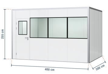 Warehouse office / prefab office PREFAB-12, 4 windows, 1 door (9 wall panels, 4 ceiling panels) 