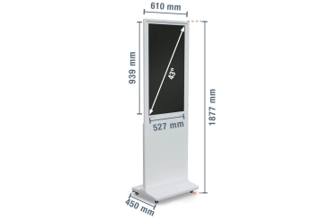 Mobiler digitaler Kundenstopper DKST-LED43 mit Touchscreen, 43 in Display, Android 11, Weiß, 610 mm x 450 mm x 1.877 mm, TecMaschin 