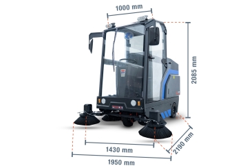 Battery-powered road sweeper SKM80E, 15.200 m²/h, 1.950 mm x 2.190 mm x 2.085 mm, wipeket 