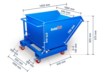 Muldenkipper MK600 mit Rollen, 1.000 mm x 1.450 mm x 970 mm, 600 l Volumen, SolidHub 