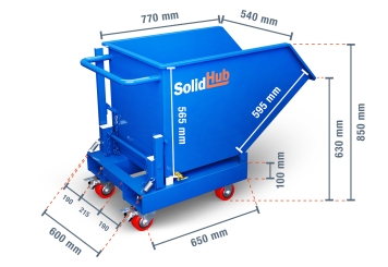 Muldenkipper MK287 mit Rollen, 600 mm x 1.155 mm x 850 mm, 287 l Volumen, SolidHub 