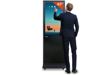 Mobiler digitaler Kundenstopper DKST-LED43 mit Touchscreen inkl. Transportbox, Schwarz, 43 in Display, Android 13, TecMaschin 