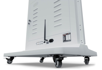 Mobiler digitaler Kundenstopper DKST-LED43 mit Touchscreen inkl. Transportbox, Weiß, 43 in Display, Android 11, TecMaschin 