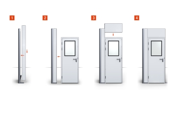 Warehouse office / prefab office PREFAB-6, 2 windows, 1 door (7 wall panels, 2 ceiling panels) 