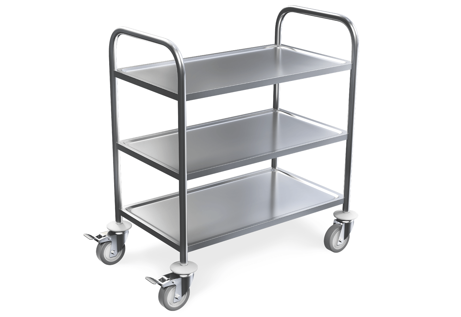 Chariot De Service 3 Étages En Acier Inoxydable - 75x40x83,5 Cm, 4 Roues Avec Freins, Pour Cuisine, Restaurant, Transport